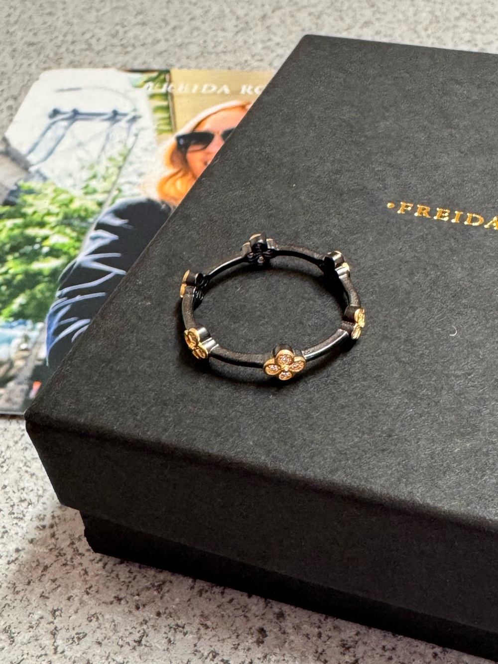 Freida Rothman Rhodium and Gold Clover Ring - Picture 2 of 4